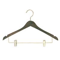 Deluxe Dark Walnut Standard Curved Top Coat Hangers with Skirt Clips