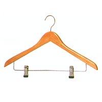 Light Coloured Wood Standard Top Coat Hangers with Skirt Clips