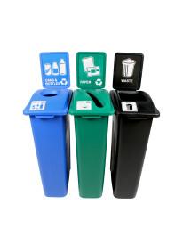 WASTE WATCHER - Triple - Cans & Bottles-Paper-Waste - Circle-Slot-Full - Blue-Green-Black