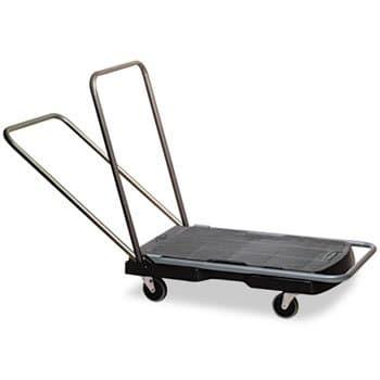 Rubbermaid TRIPLE TROLLEY WITH STRAIGHT HANDLE, UTILITY DUTY WITH 3 IN CASTERS, BLACK