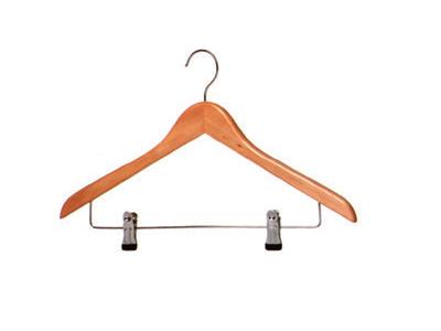 Light Coloured Wood Standard Top Coat Hangers with Skirt Clips