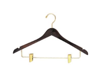 Deluxe Dark Walnut Standard Curved Top Coat Hangers with Skirt Clips