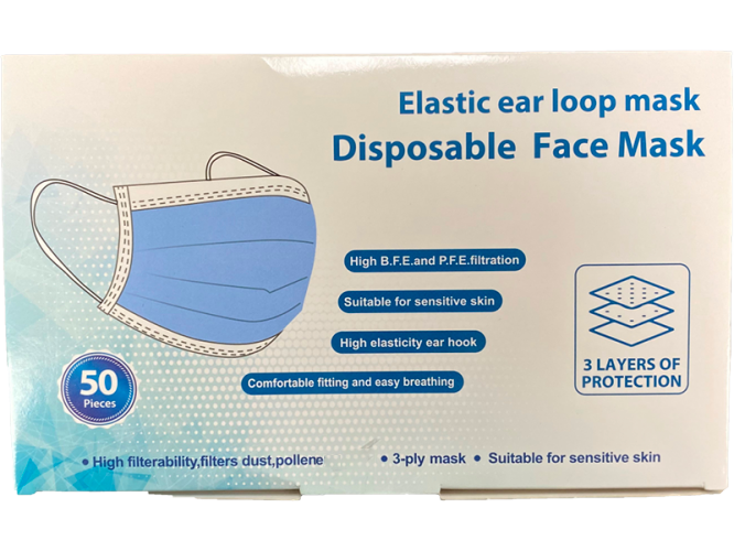 3ply Elastic Ear Loop Disposable Face Mask (50pc/box)
